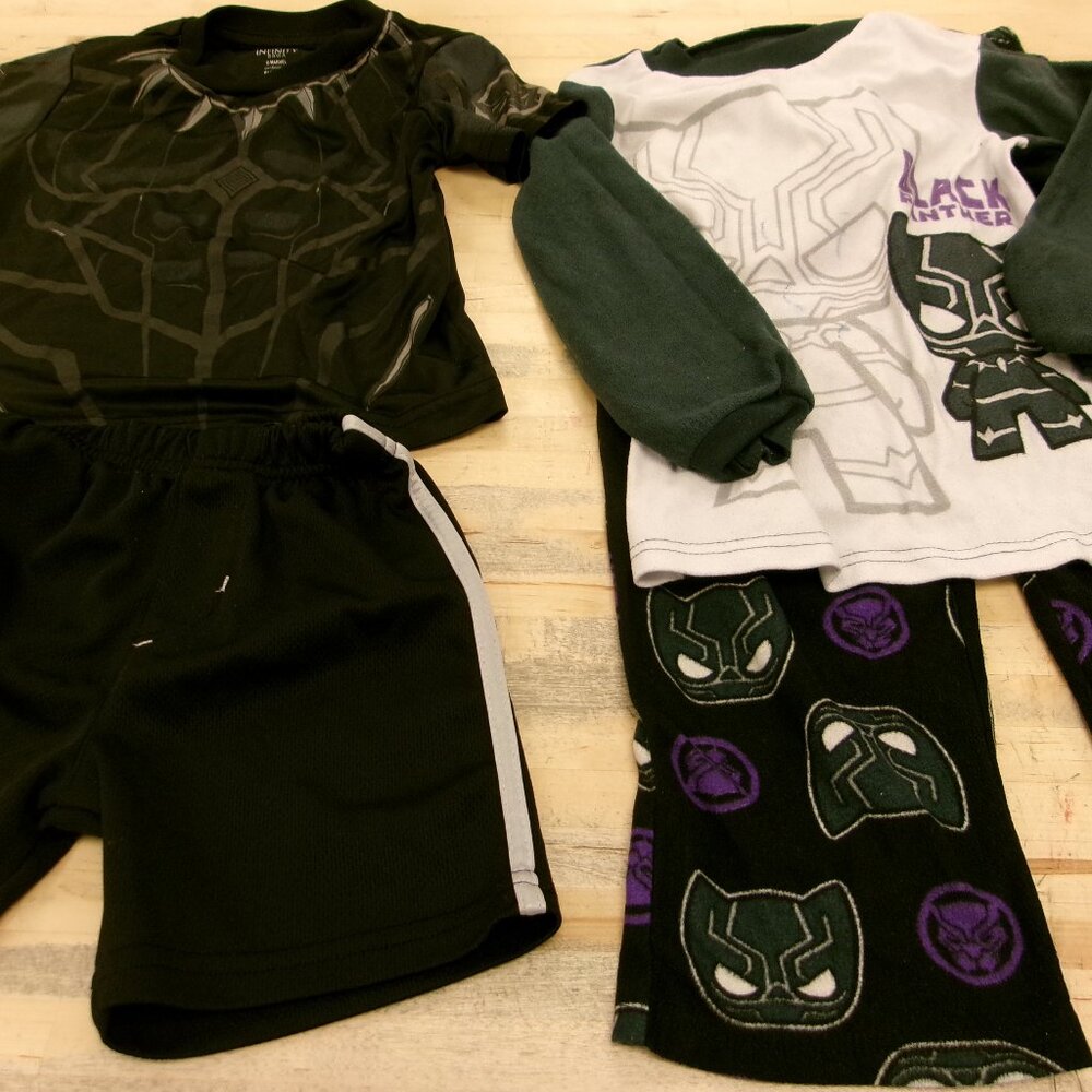 Lot of 2 Marvel Black Panther Pajamas Sleep Sets 4/5 XS 4T Costume Shirt Fleece